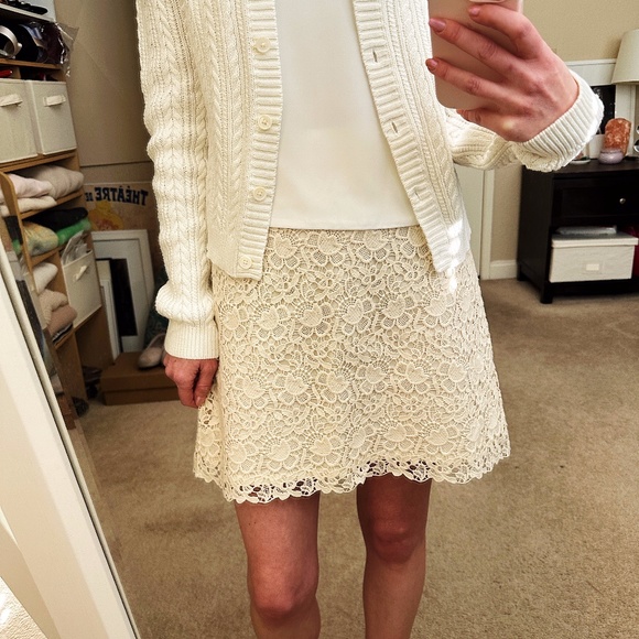 LOFT Crochet Floral Lace Skirt Cream / Winter White 00 - Picture 1 of 10